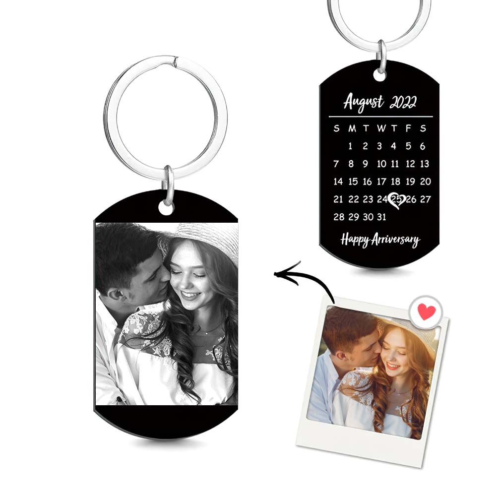 Birthday Calendar Keychain Date Custom Gifts for Him Tag Keyring Stainless Steel