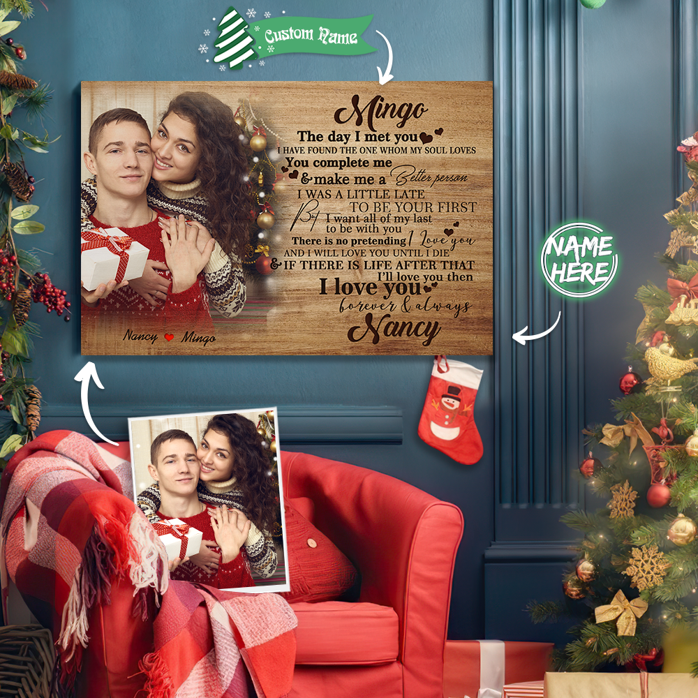 Custom Photo Wall Decor Painting Canvas With Couple Name Birthday Gift