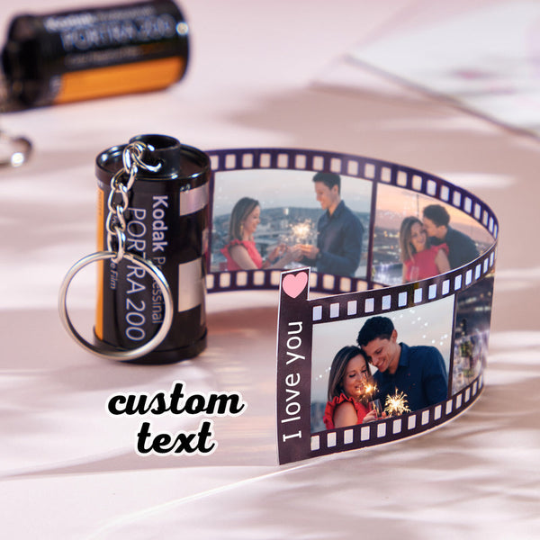 Photo Album Keychain for Girlfriend Personalized Text and Picture Camera Film Roll