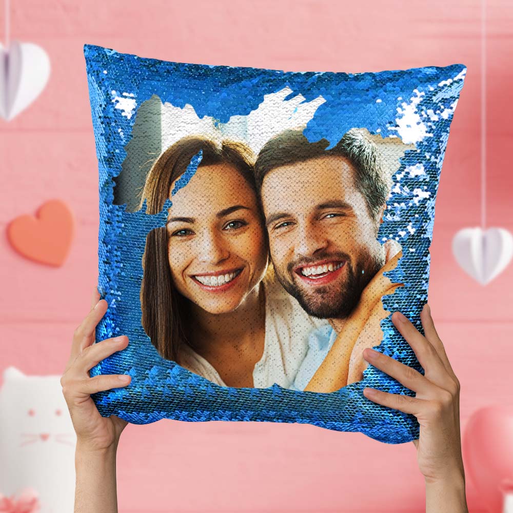 Gifts for Mom Personalized Photo Sequin Pillow Full Printing Reversible Pillow Anniversary Gift   15.75" x 15.75"