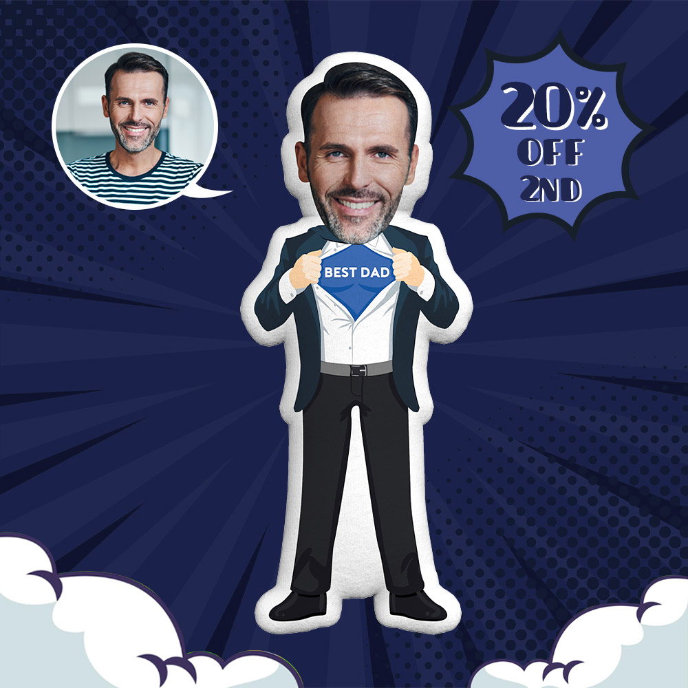 Best Dad Photo Pillow Custom MiniMe Doll Superhero Personalized Face Gifts