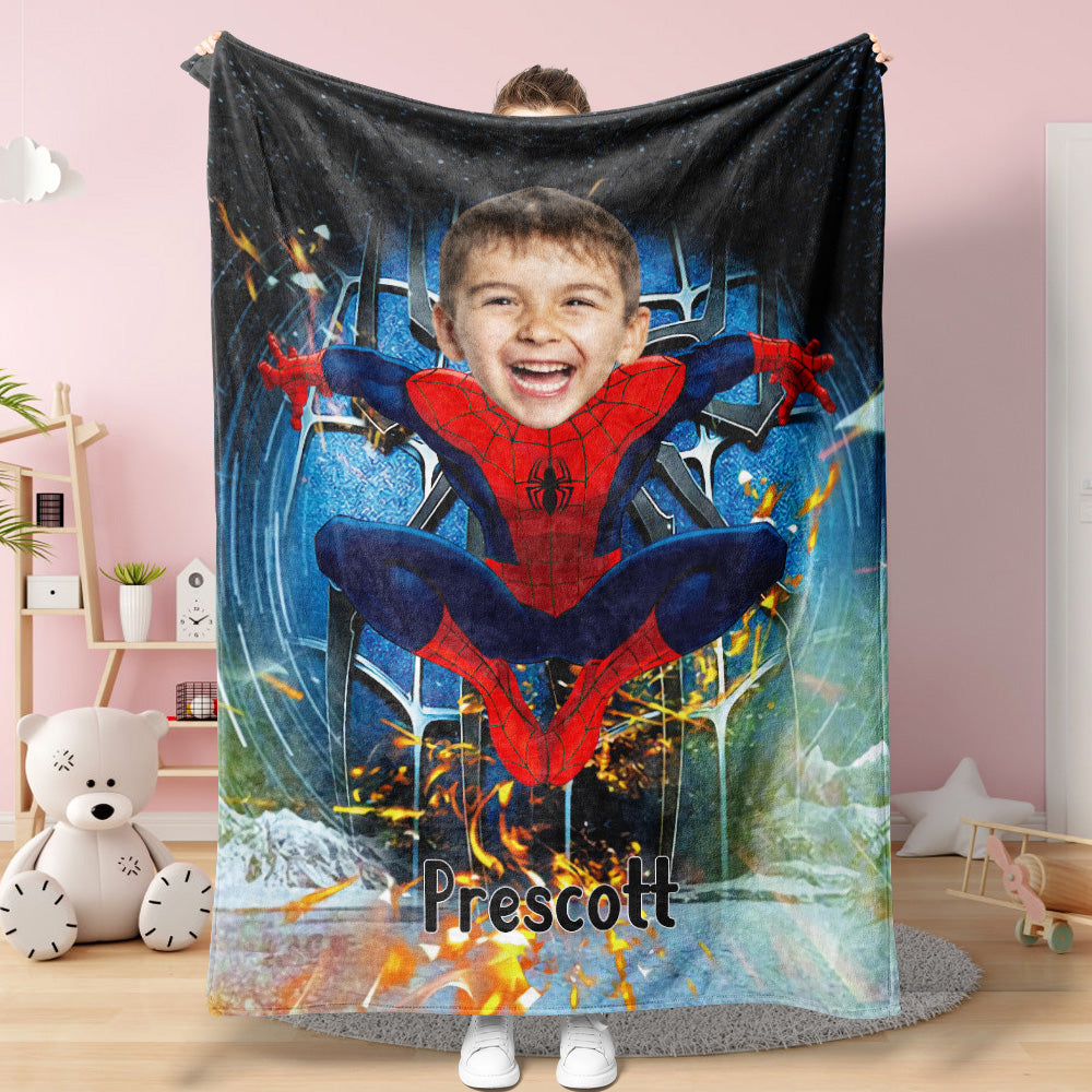 Custom Face Blanket Personalised Photo and Text Super Soldier Spider-Man Blanket Minime Blanket Christmas Day Gift for Kids