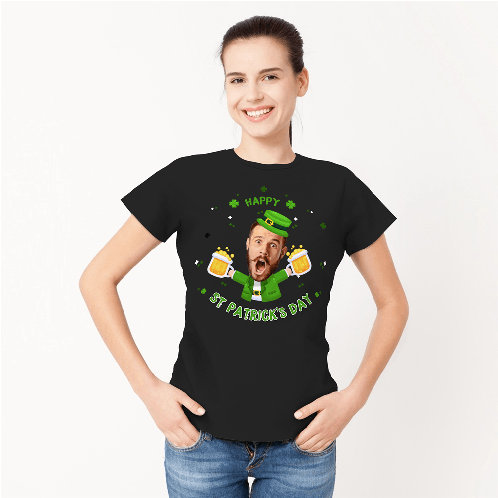 Custom My Face T-shirt Happy St. Patrick's Day Woman Tee