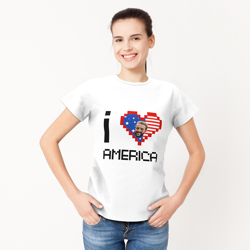 Custom My Face Woman T-shirt I Love America Tee
