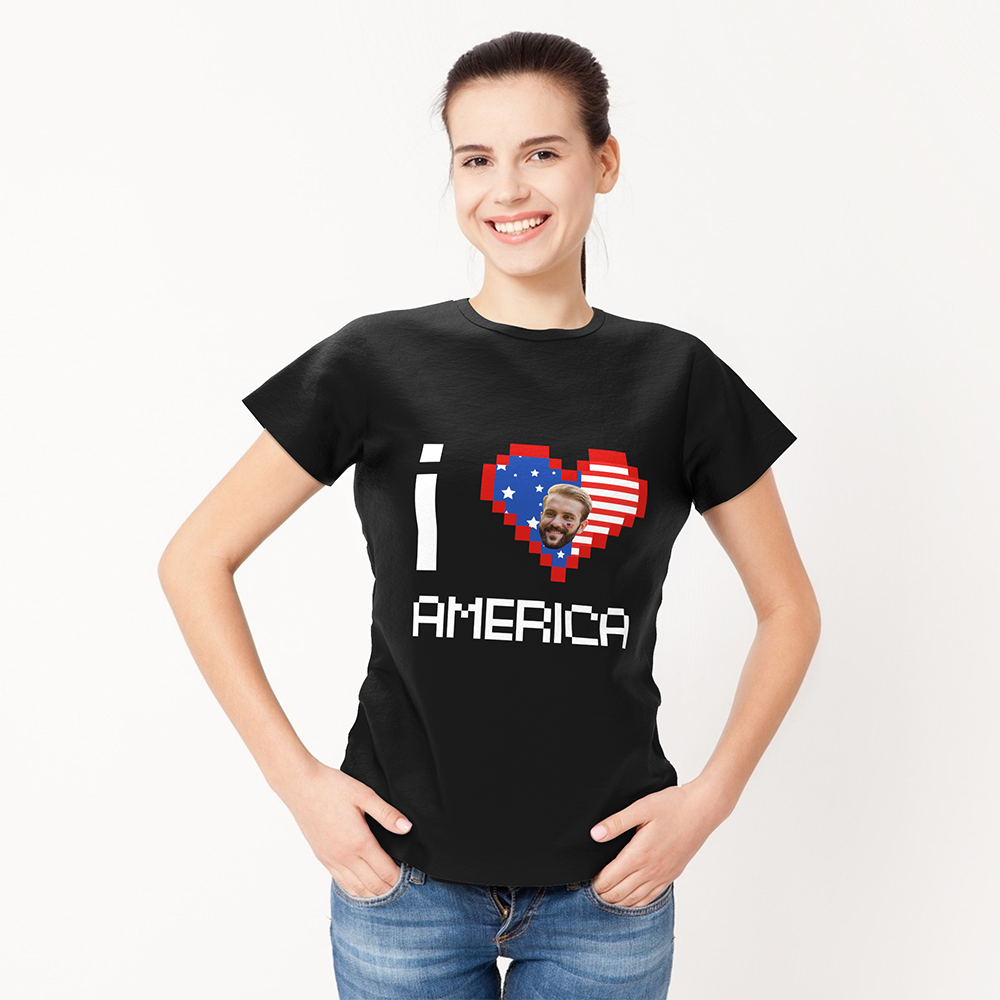 Custom My Face Woman T-shirt I Love America Tee