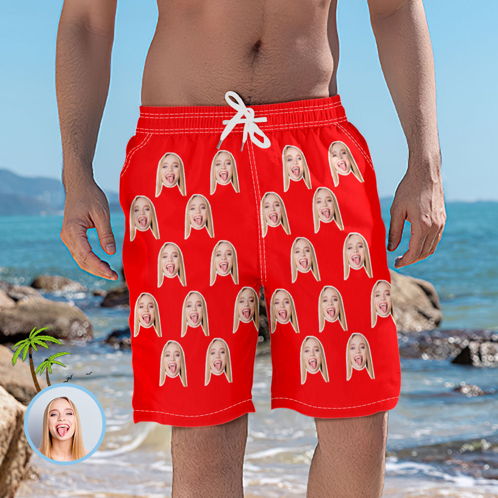 Custom Face Men's Swim Trunks Personalized Photo Beach Shorts