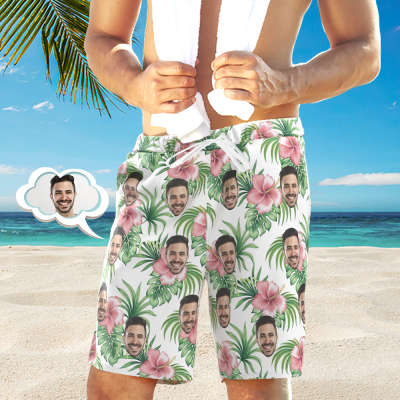 Custom Face Beach Short Personalized Photo Tropical Aloha Swim Trunks Vacation Party Gift