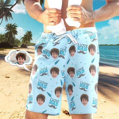 Custom Face Swim Trunks Personalized Beach Shorts Men's Casual Shorts I Love Dad