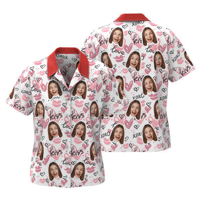 Custom Face Couple Matching Hawaiian Shirts Love Kiss XOXO Valentine's Day Gift