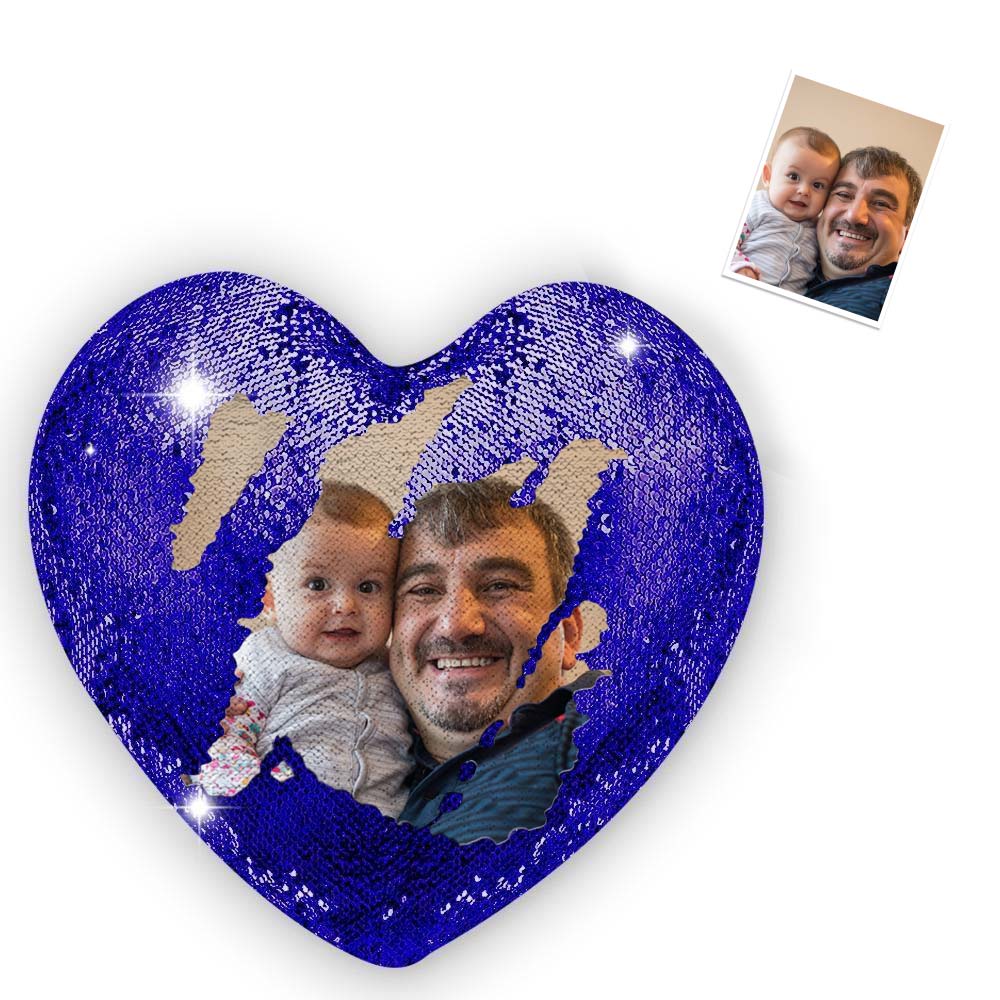 Custom Dog Photo Heart Magic Sequin Pillow Multicolor Sequin Cushion