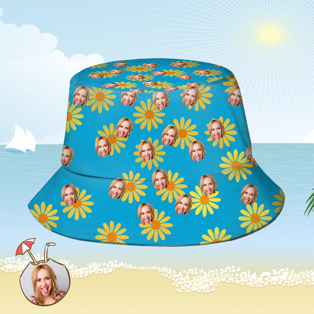 Custom Bucket Hat Personalized Face All Over Print Tropical Flower Print Hawaiian Fisherman Hat - Yellow Flowers