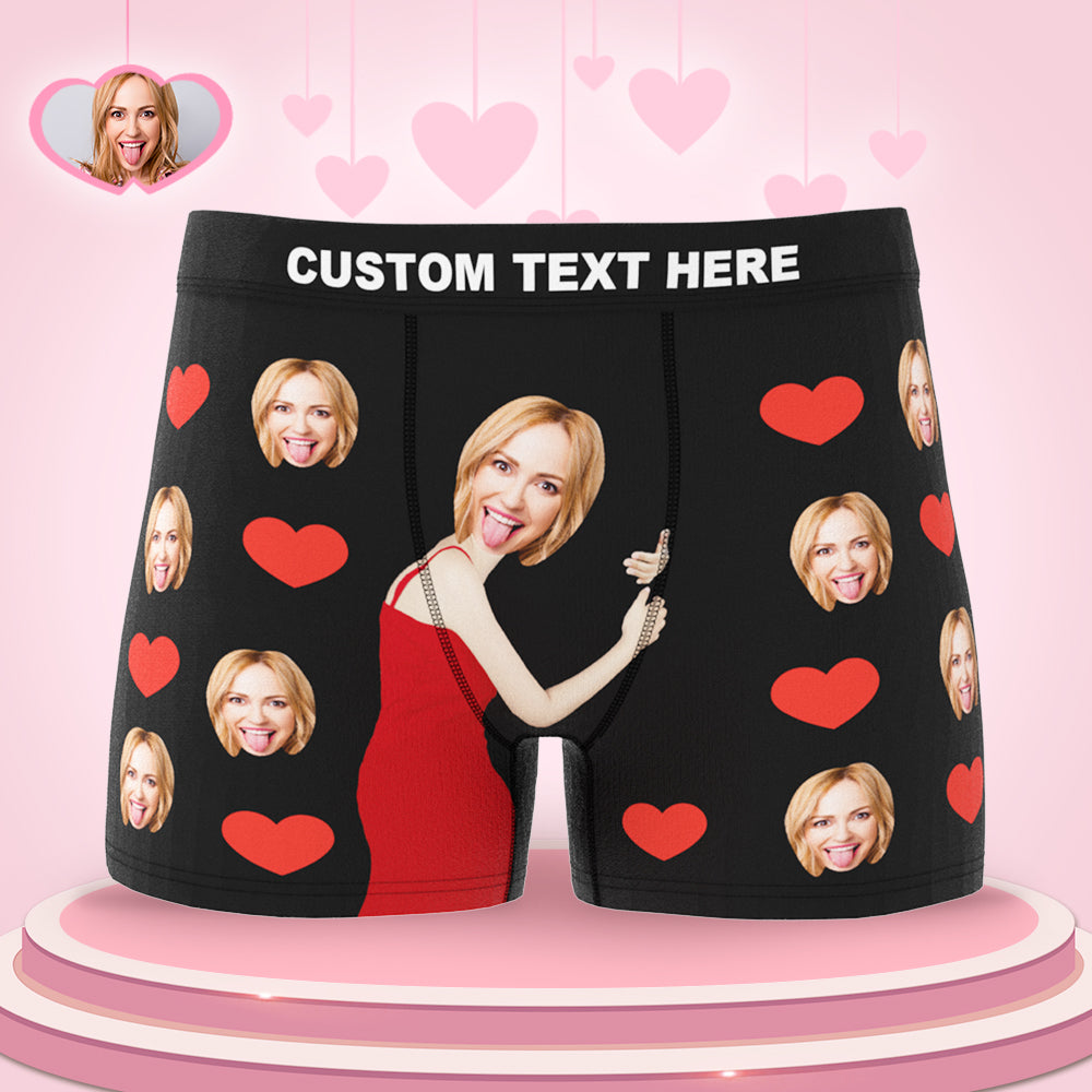 Custom Face Boxers Personalized Heart and Lips Underwear Gift For