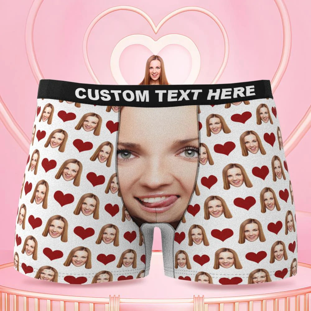 Custom Men's Boxer Briefs With Girlfriend Face Personalized Hug Me