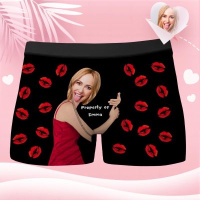 3D Preview Custom Love Hug Property Of Name Boxers Personalized Face Boxers Briefs Gift for Husband
