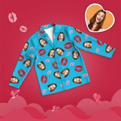 Valentine's Day Custom Face Lip Printed Long Sleeve Pajamas