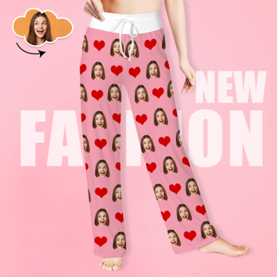 Custom Face Pants Ladie's Loose Wide-leg Pants Heart Pattern