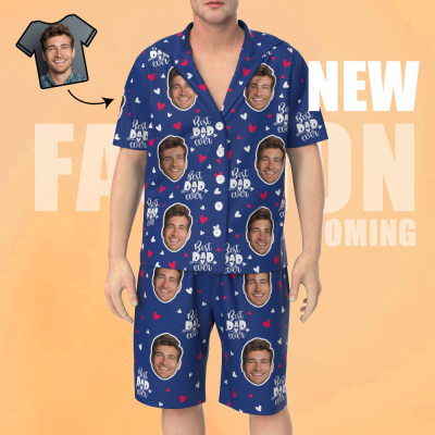 Custom Face Short Sleeve Heart Pajamas Best Dad Ever Father's Day Gifts