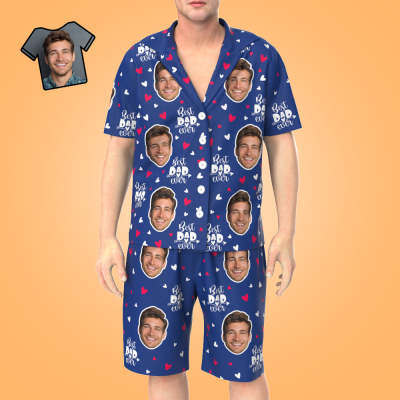Custom Face Short Sleeve Heart Pajamas Best Dad Ever Father's Day Gifts