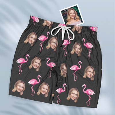 Custom Face Short Sleeved Pajama Shorts Personalised Women's Sleepwear Flamingo Gifts For Her