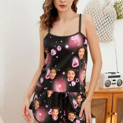 Custom Face Camisole Sleepwear Personalized Lingerie Set Summer Pajamas - Allover Heart