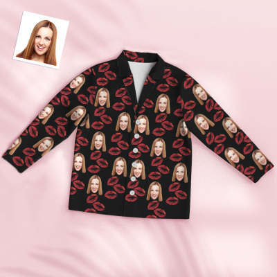 Custom Face Pajamas Personalized Special Love Hearts Women Men Lips Pajama Set