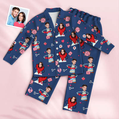 Custom Face Pajama Pants Personalized Photo Heart Women Men Pajama Set - Be Mine