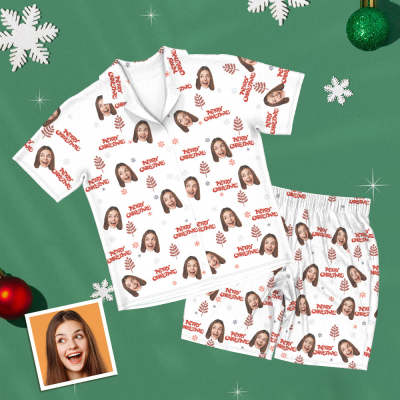 Custom Face Short Sleeved Pajamas Personalised Photo Women Men Sleepwear Gifts For Lover Merry Christmas