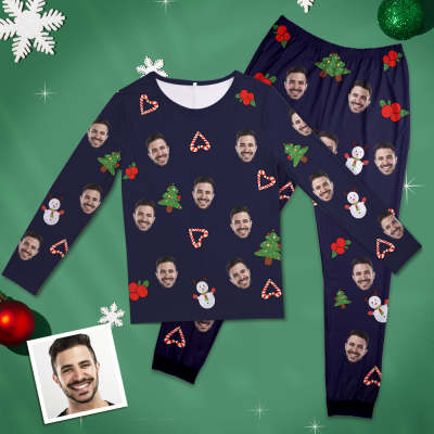 Custom Face Pajamas Personalized Round Neck Long Pajamas For Women - Christmas Snowman