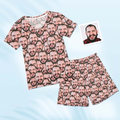 Custom Face Pajamas Personalized Round Neck Short Pajamas - Face Mash