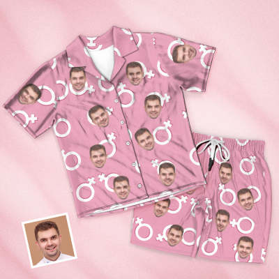 Custom Face Short Pink Sleeved Pajamas Shorts Personalized Photo Sleepwear Women Men Summer Pajamas Valentine's Day Gift