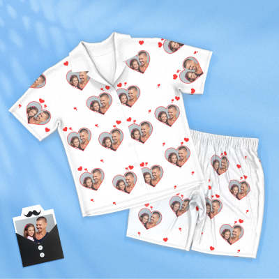 Custom Photo Short Sleeved Pajamas Personalized Photo Sleepwear Women Men Love Pajamas Father's Day Gifts