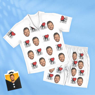 Custom Face Short Sleeved Pajamas Personalized Photo Sleepwear Women Men Pajamas I Love Dad Father's Day Gifts