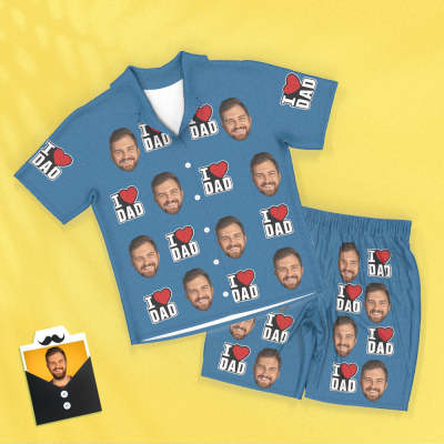 Custom Face Short Sleeved Pajamas Personalized Photo Sleepwear Women Men Pajamas I Love Dad Father's Day Gifts