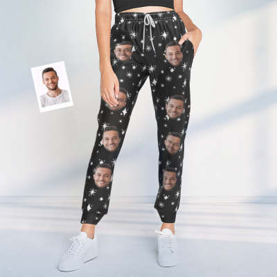 Custom Face Sweatpants Unisex Personalized Closed Bottom Joggers Stars