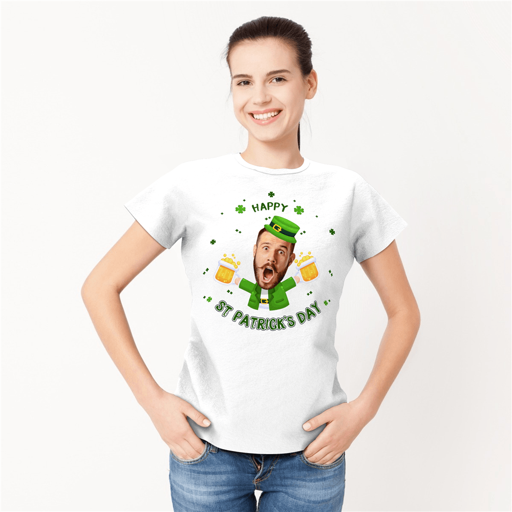 Custom My Face T-shirt Happy St. Patrick's Day Woman Tee