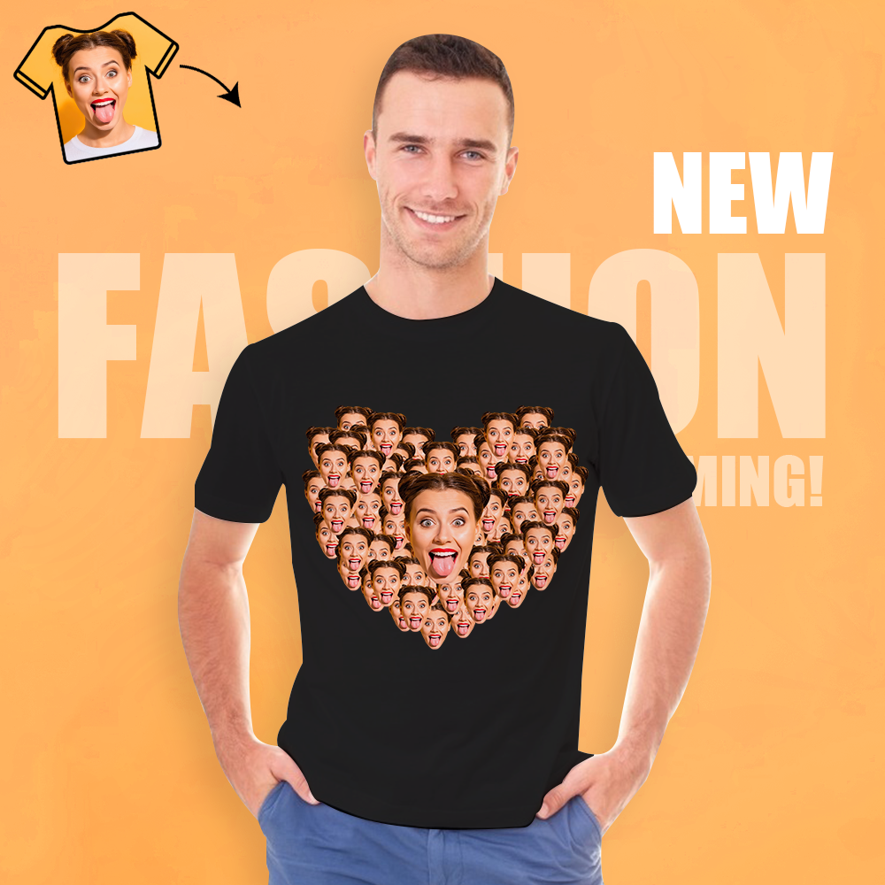 Personalized Heart Face Mash Photo T-Shirt Personalized Shirt Black Best Gift