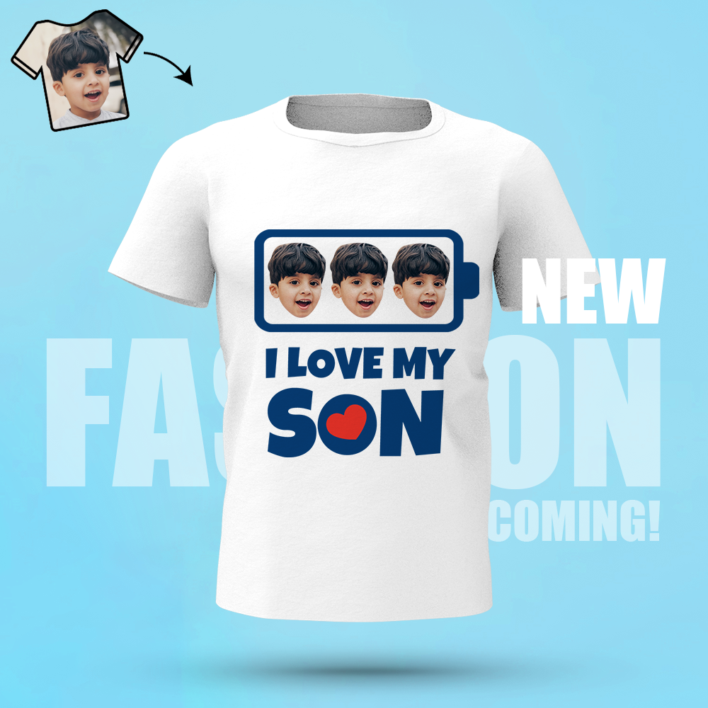 Personalized Face T-Shirt Personalized Shirt I Love My Son White Best Gift For Dad