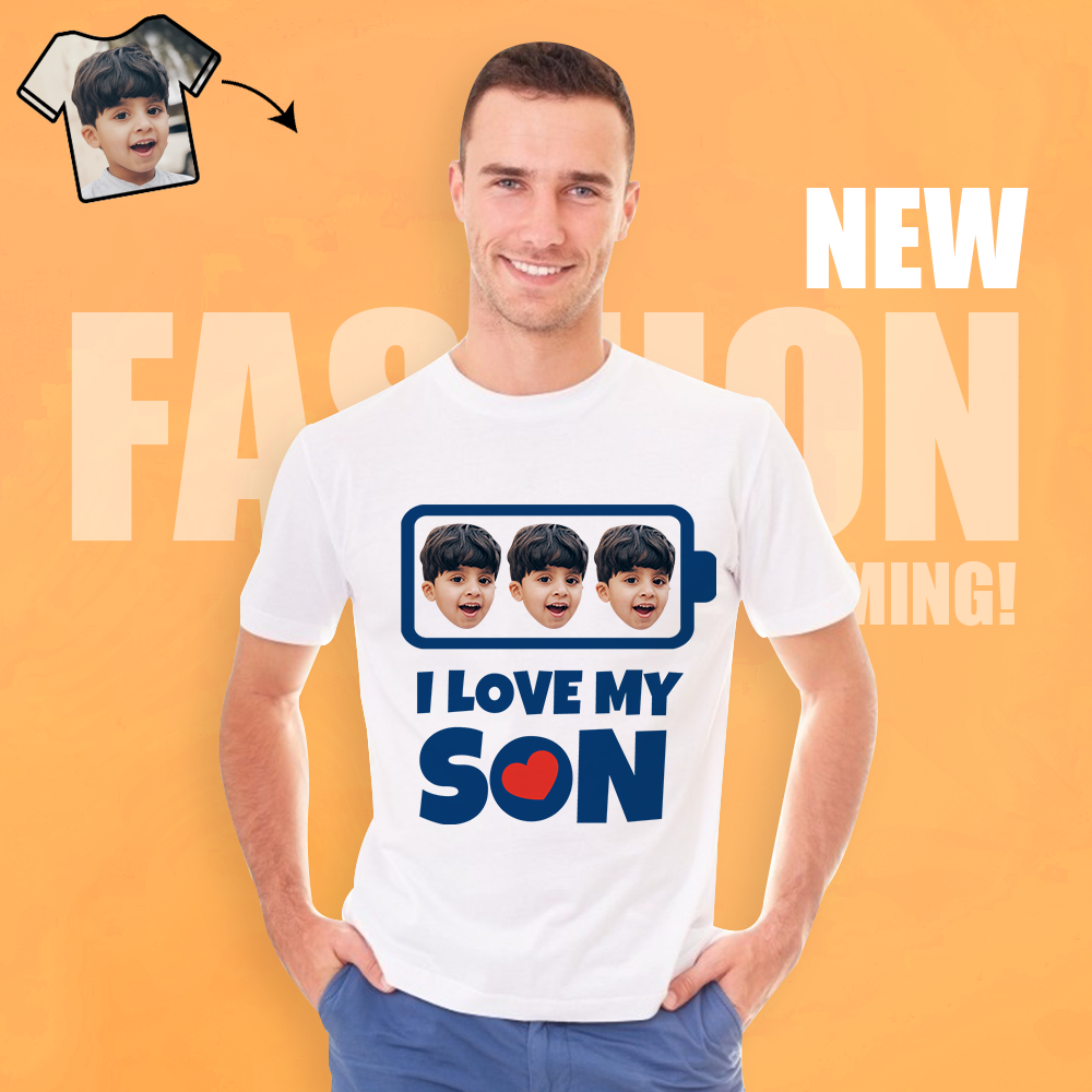 Personalized Face T-Shirt Personalized Shirt I Love My Son White Best Gift For Dad