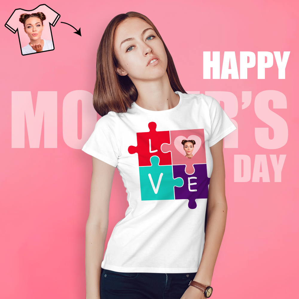 Custom Face Shirt In My Heart Puzzle T-shirt Gifts For Mother Women's Cotton T-shirt