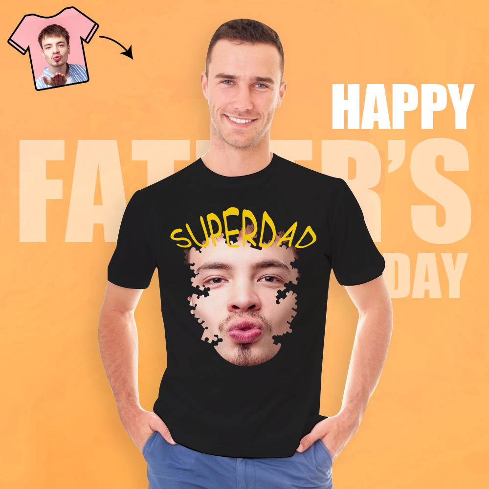 Custom Super Dad Shirt Personalised Face Puzzle T-shirt Men's Cotton T-shirt