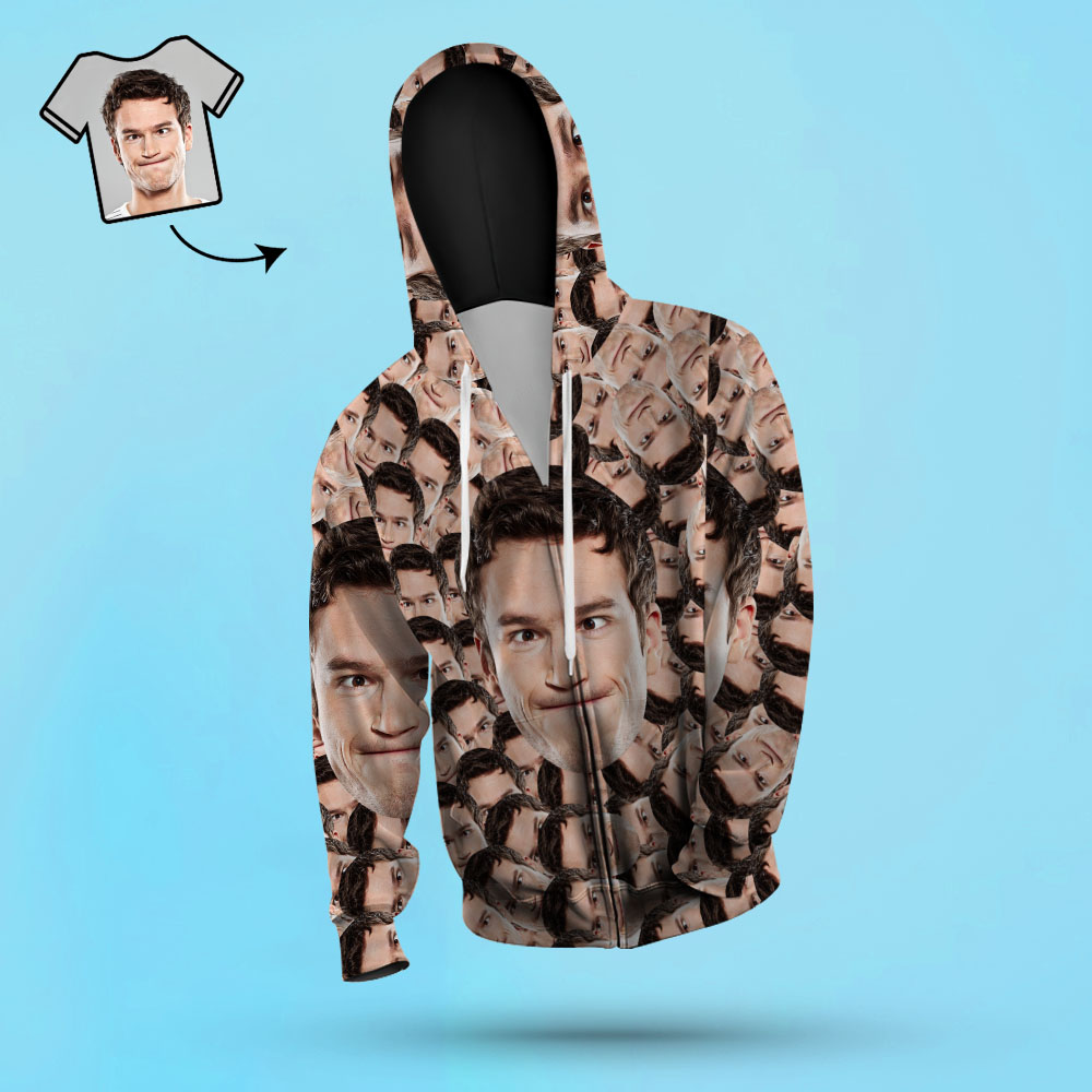 Custom Face Unisex Hoodie Casual Printed Photo ZIP Hoodie For Men Women - Big Face