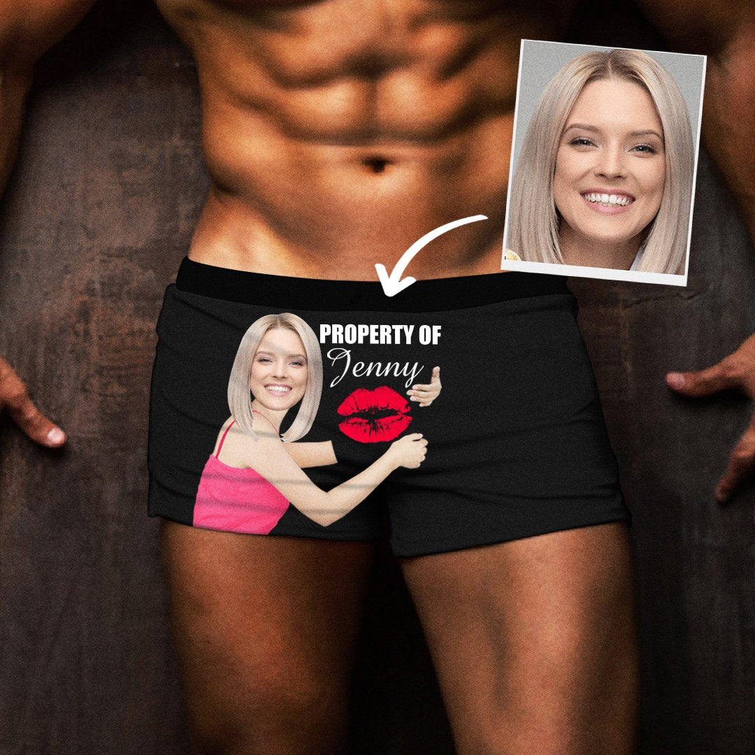 Custom Face Property Of Your Name Man Boxer Kiss