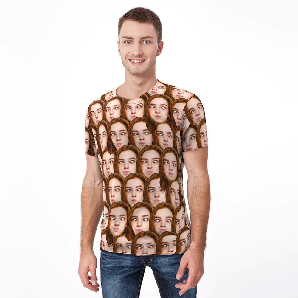 Custom Face T-shirt All Over Print Tee Mash Men's T-shirt for Gift
