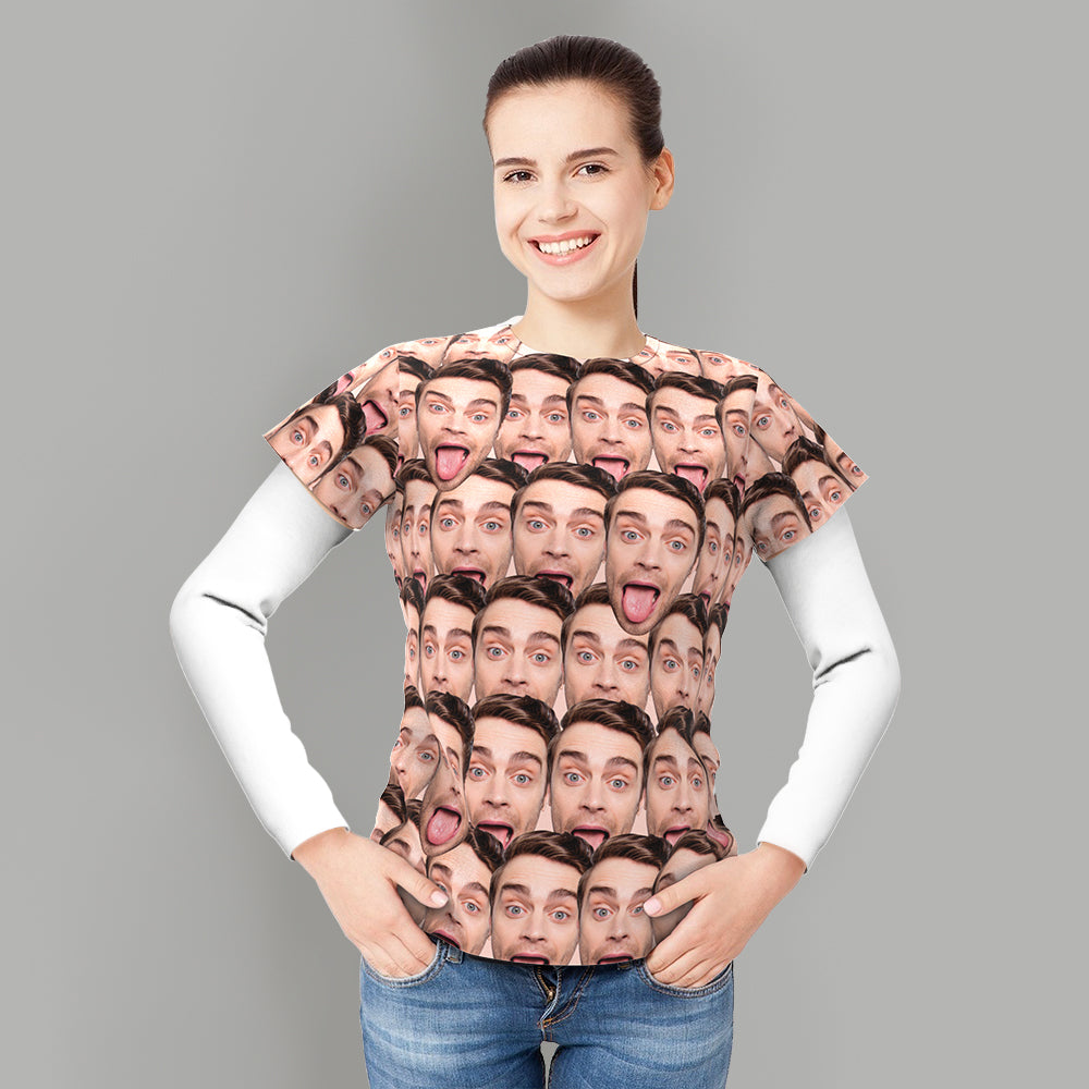 Custom T-shirt Personalized Shirt My Face All Over Print Tee Mash Face Women's T-shirt