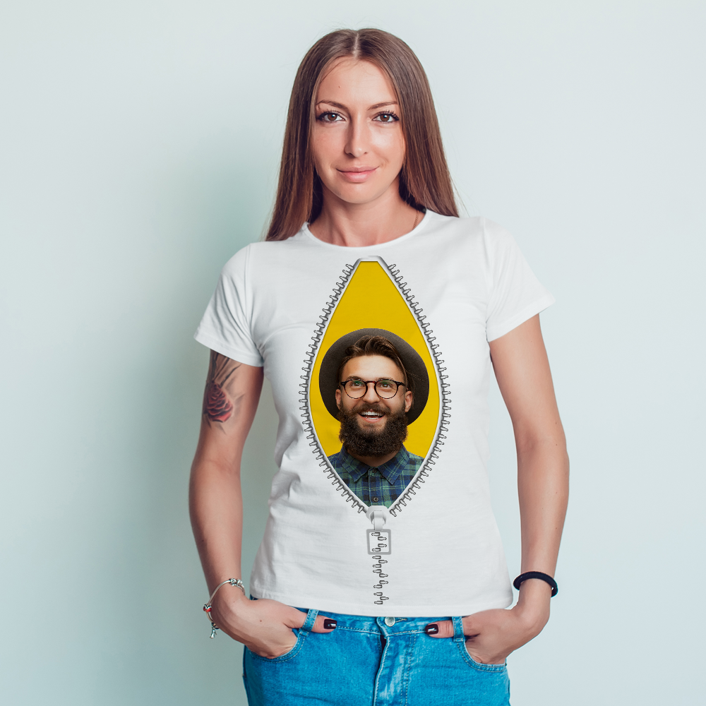 Custom Women T-shirt Funny Face In Zipper