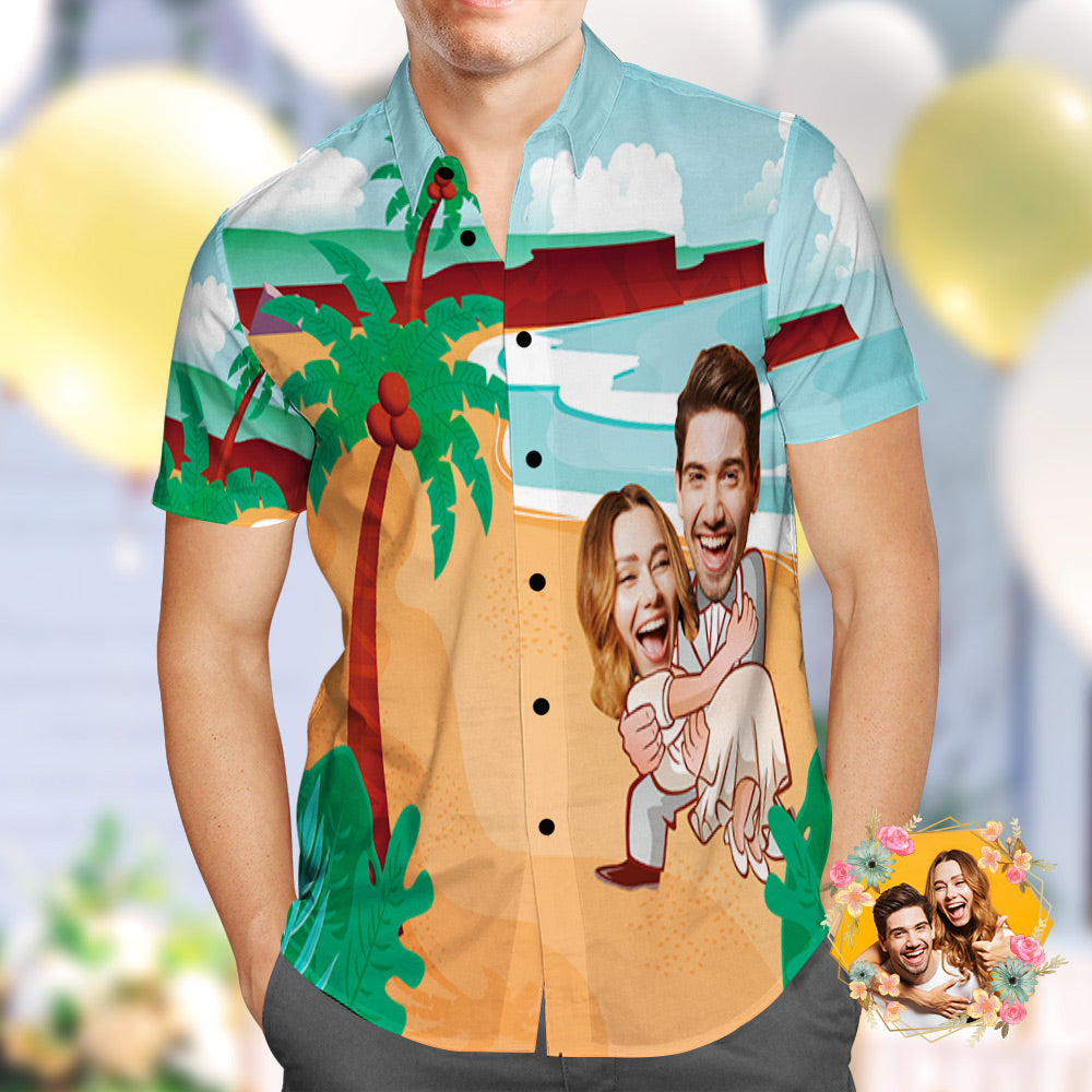 Personalized Photo Hawaiian Shirt Custom Coconut Beach Wedding Hawaiian Shirt