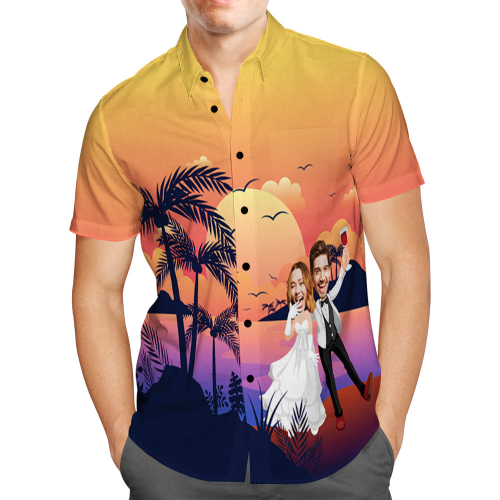 Custom Photo Hawaiian Shirt Personalized Sunset and Coconut Grove Wedding Hawaiian Shirt