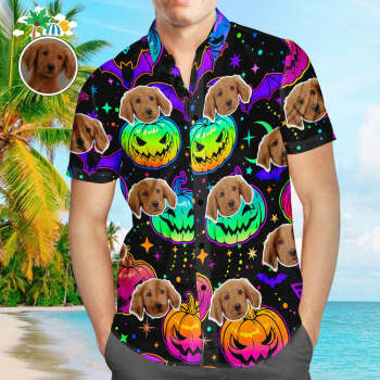 Custom Face Hawaiian Shirt Vintage Halloween Pumpkins Men's Popular All Over Print Shirt Holiday Gift