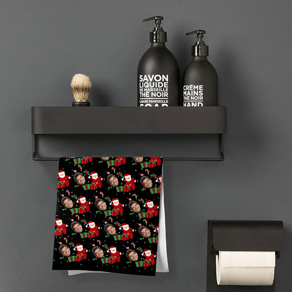 Custom Christmas Face Towel Santa Gift Box Personalized Photo Towel Funny Christmas Gift - MyFaceTshirt