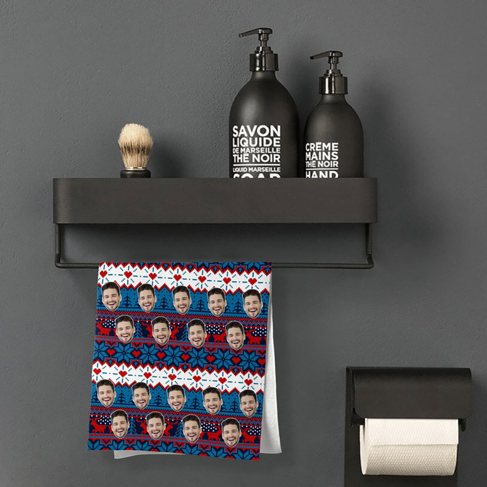 Custom Christmas Face Towel Red Heart Personalized Photo Towel Funny Christmas Gift - MyFaceTshirt